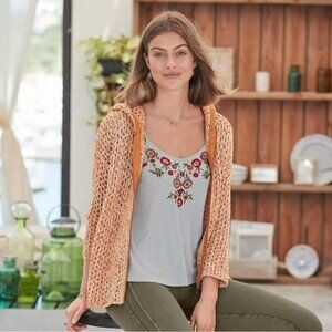 Sundance Destiny Hooded Sweater Cardigan Sz Medium Full Zip Open Knit Casual